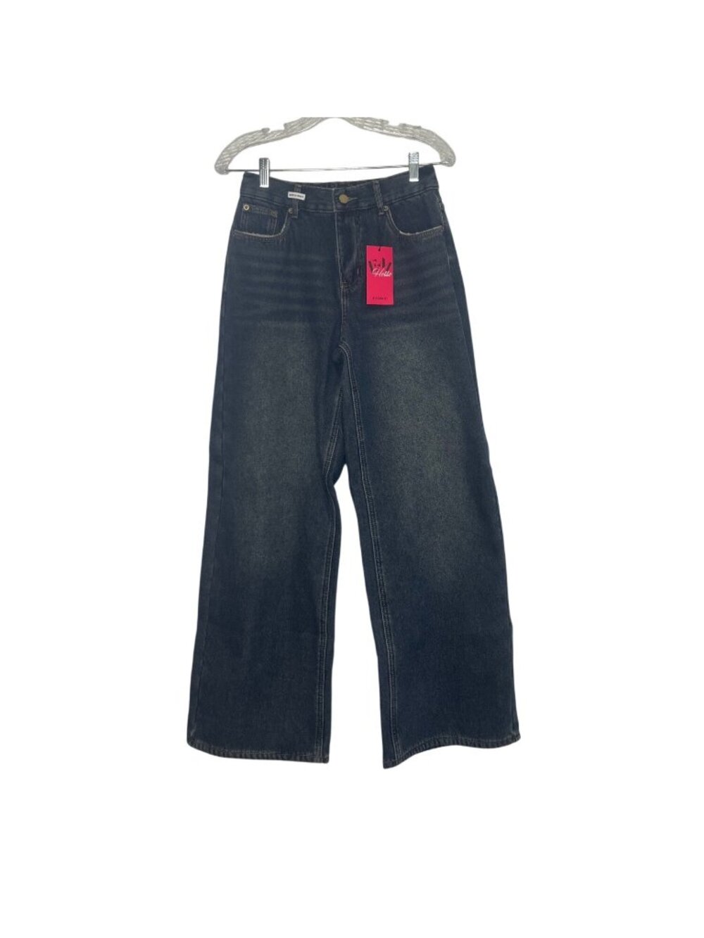MRDIA-WHIP Dark Wash Wide Leg Denim Jeans Fur Lined Elastic Waistband Small New